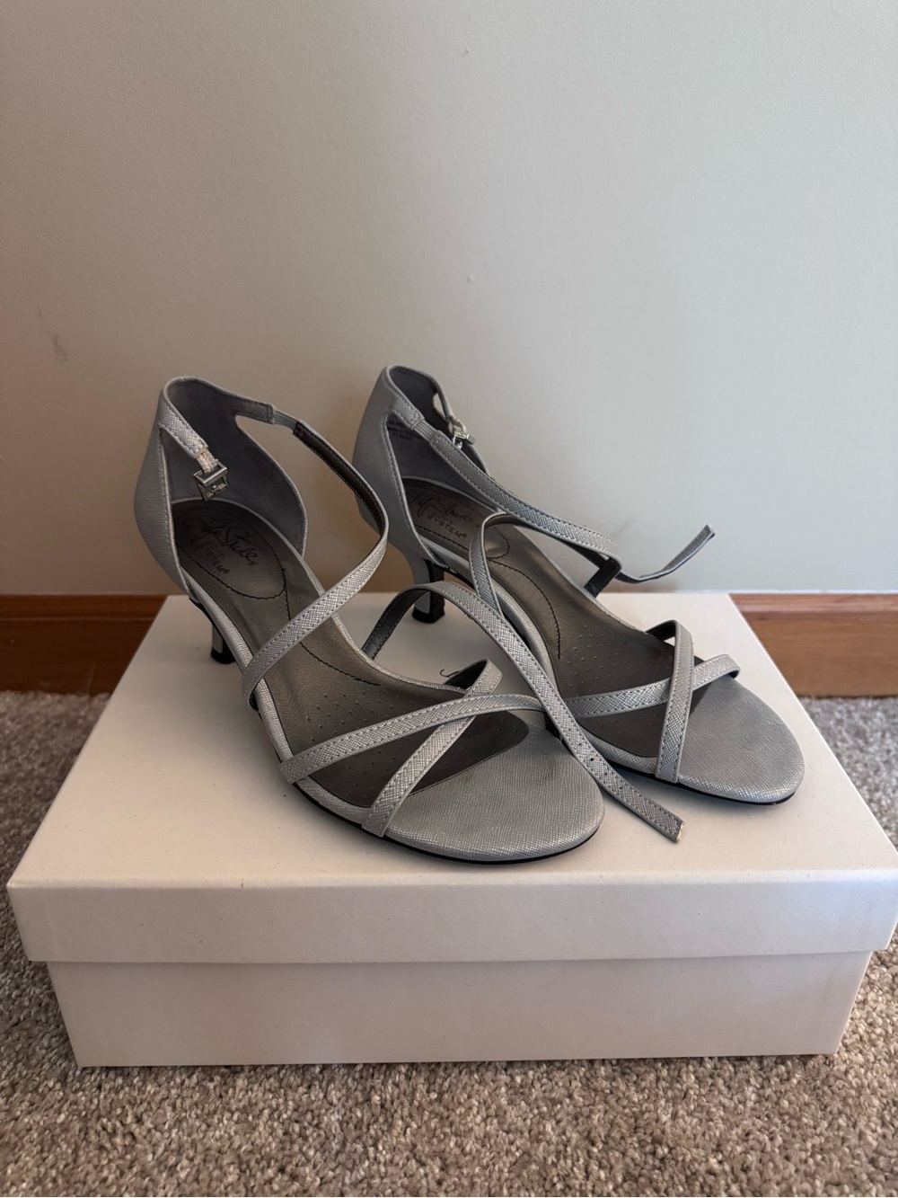 Life Stride Silver-Tone Strappy Mid-Heel Sandals